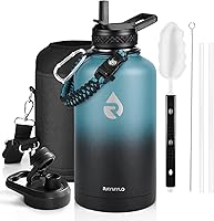RAYMYLO 64oz Half Gallon Insulated Water Bottle: 48hr Cold Triple Wall Vacuum, Leakproof Straw & Spout Lids, Paracord Handle