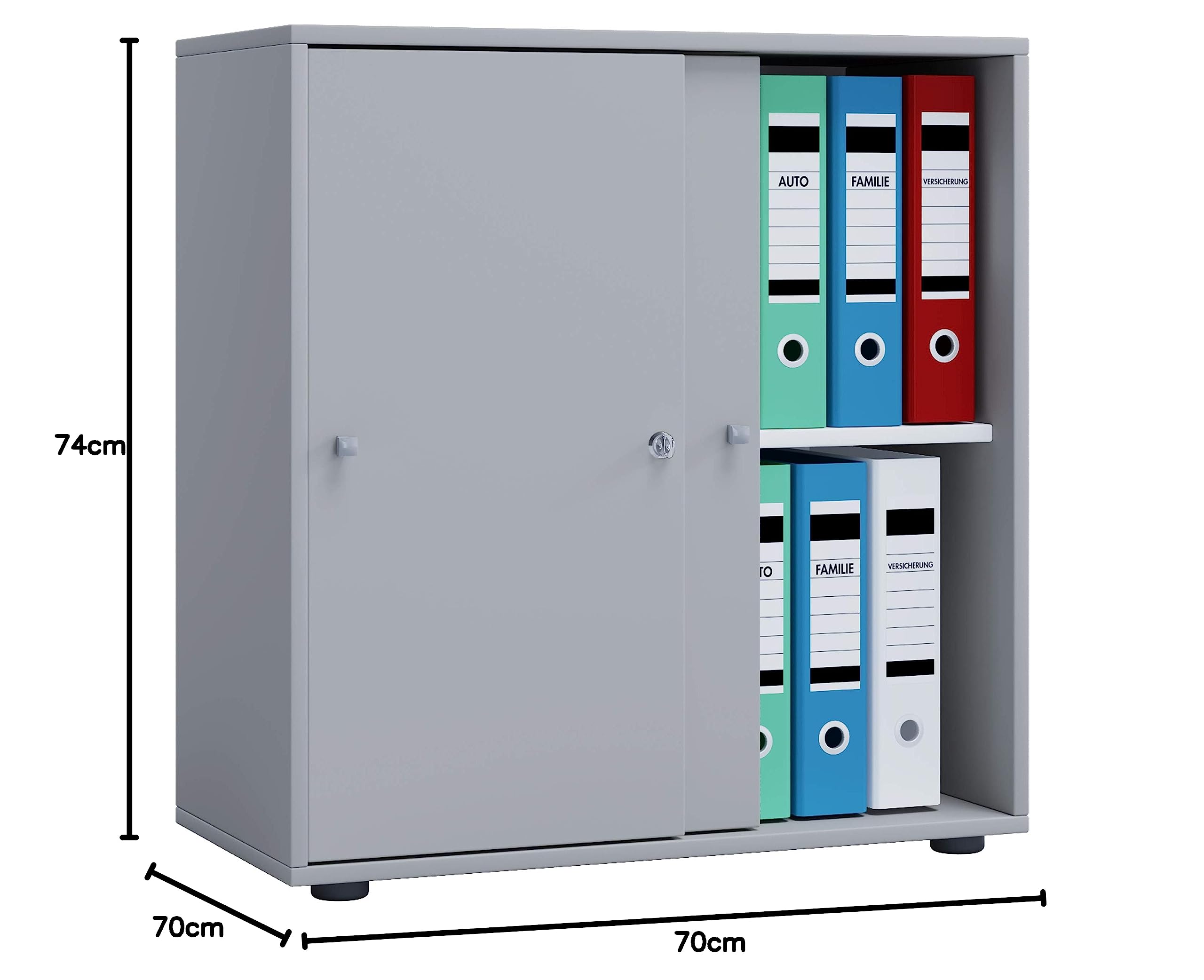 VCM Büroschrank mit 2 Fächern | moderner Aktenschrank mit Schiebetüren und Schloss | Maße ca. B. 70 x H. 73 x T. 37 cm – Lona 2-Fach abschließbar