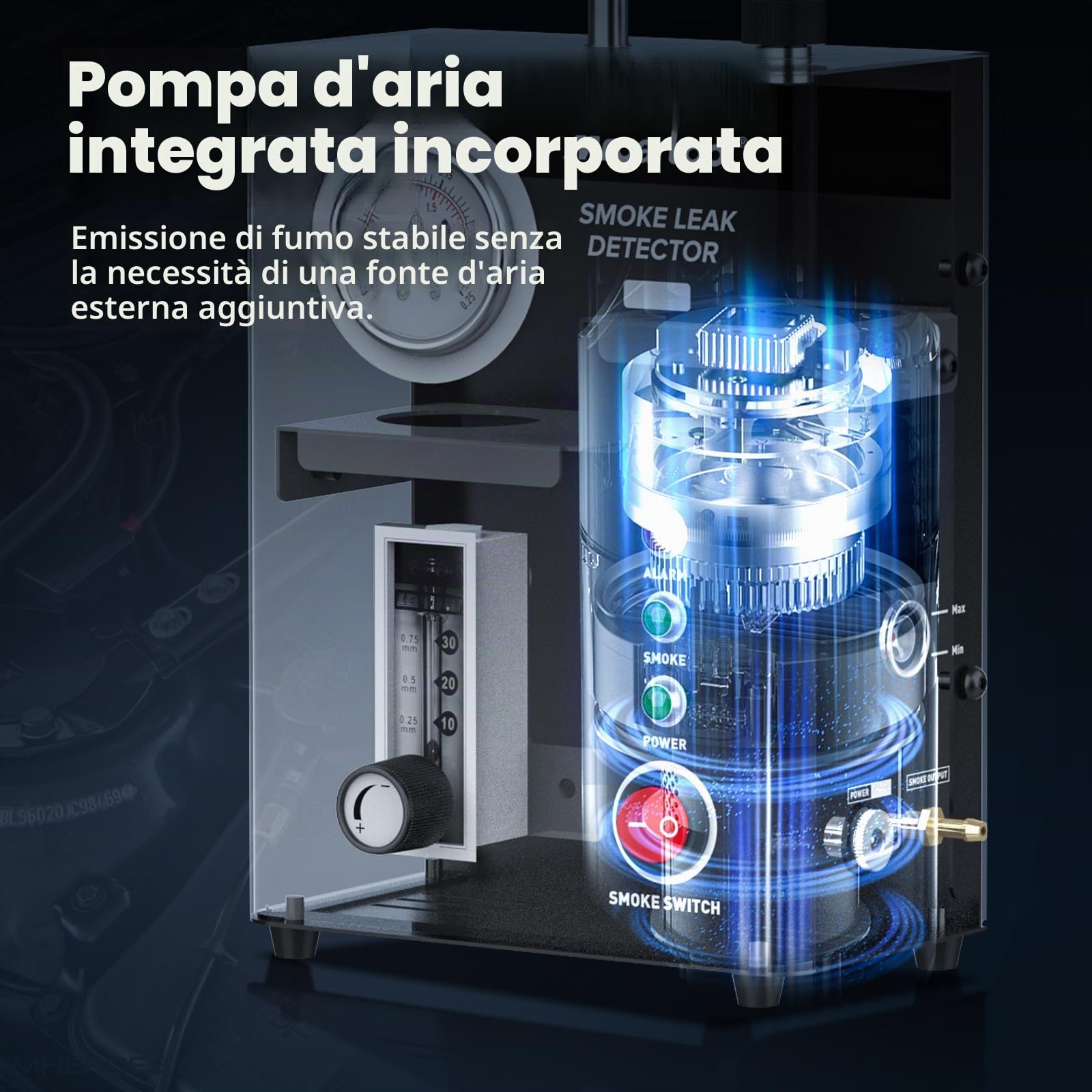 PLAYOCCAR Macchina a Fumo Dettaglio Filtri Auto, EVAP con Pompa Aria Integrata & Manometro, 12V per Tubazioni, Filtri Carburante & Vuoto, Tutti Veicoli.