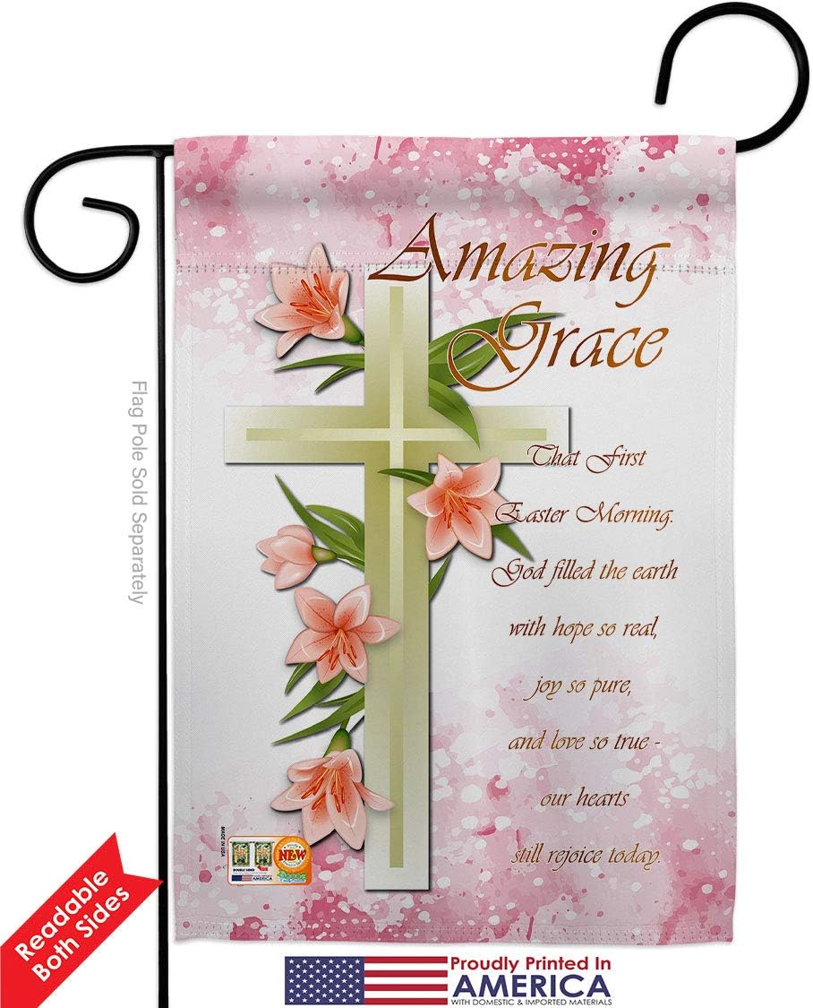 Amazing Grace Garden Flag Set with Stand Religious Bible Verses Bless Faith Thank Hope Pray Christian Religion Small Decorative Gift Yard House Banner Double-Sided Made In USA 13 X 18.5