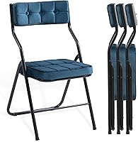 HOMEFUN Padded Folding Chairs 4 Pack with Velvet Cushion - Comfortable Foldable Dining Chairs for Kitchen, Office, Party - Blue