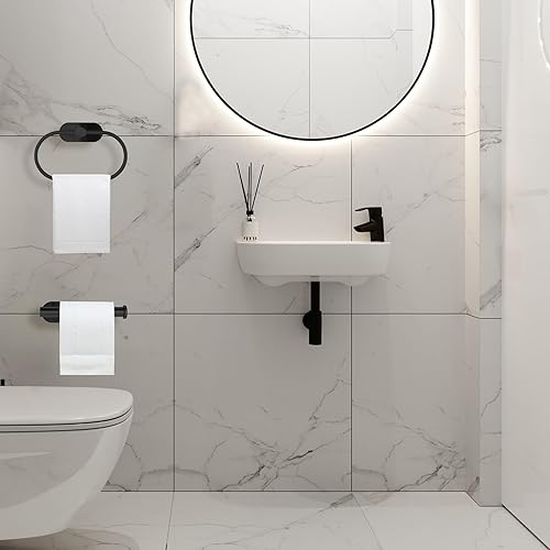 Miniatura 9 de Eolax - Soporte para papel higiénicoanillo de toalla autoadhesivo, accesorios de baño negros sin perforación, colgador de rollo de papel higiénico