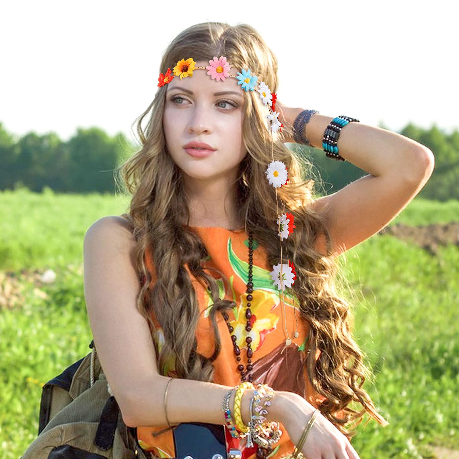 Snapklik.com : 1970s 1960s Headband For Women Rainbow Color 
