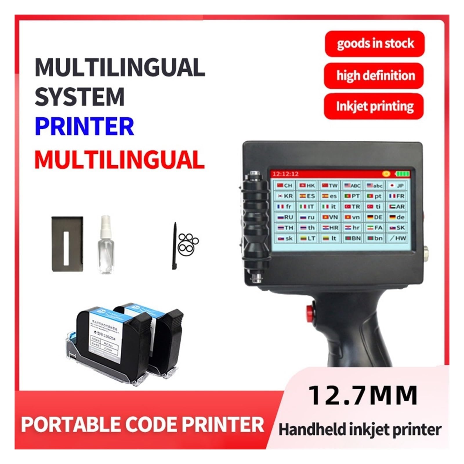 Impresora de inyección de tinta portátil, Impresora de inyección de tinta portátil con pantalla táctil inteligente, impresora multilingüe, pequeña, codificación Digital automática, número de lote, por