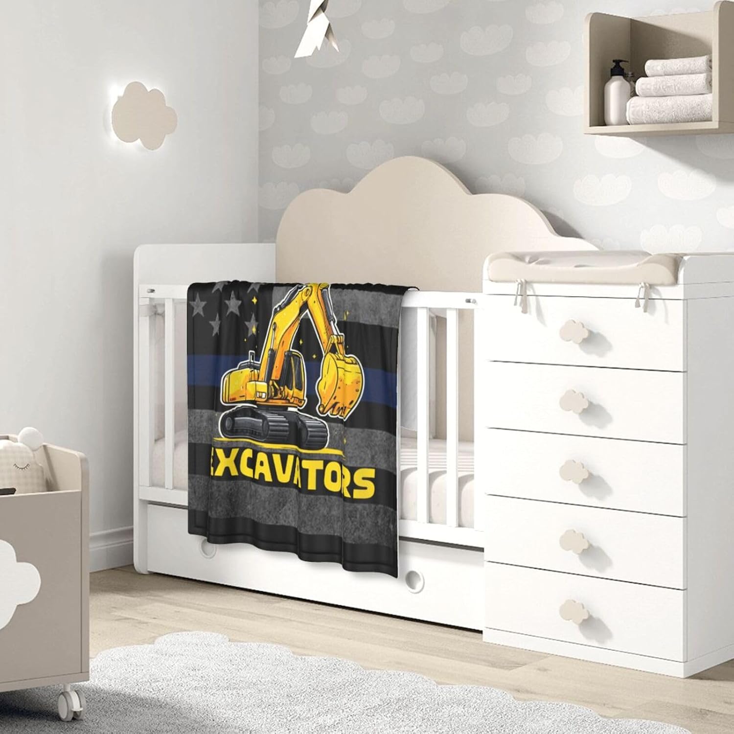 Just A Boy Who Loves Excavators 30x40 Inch Soft Blanket Cozy Stylish Safe for Baby in Comfort