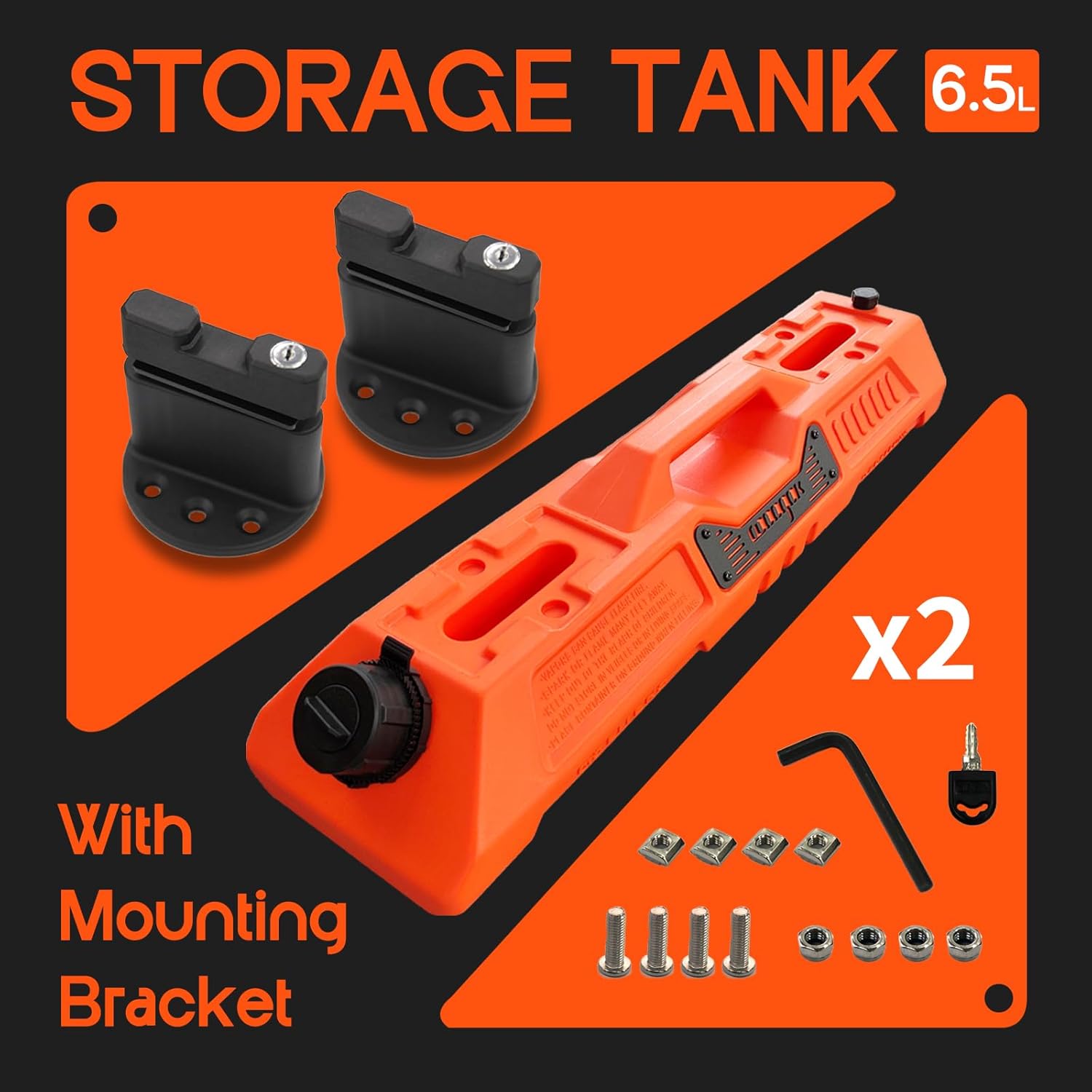 1.7 Gallon/ 6.5L Fluid Storage Container with Lockable Mounting Bracket Resistant Antistatic Leak-proof Transfer Tank Emergency Spare Storage Tank for Off-road Vehicles RVs SUV ATV Motorcycle, Orange