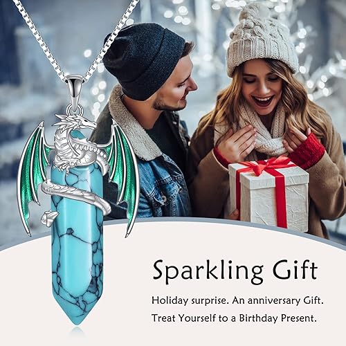 Miniatura 6 de LUHE Collar de dragón, regalo para mujeres y niñas, plata de ley, ópalo y dragón, collar con colgante de dragón, joyería para regalos de cumpleaños,