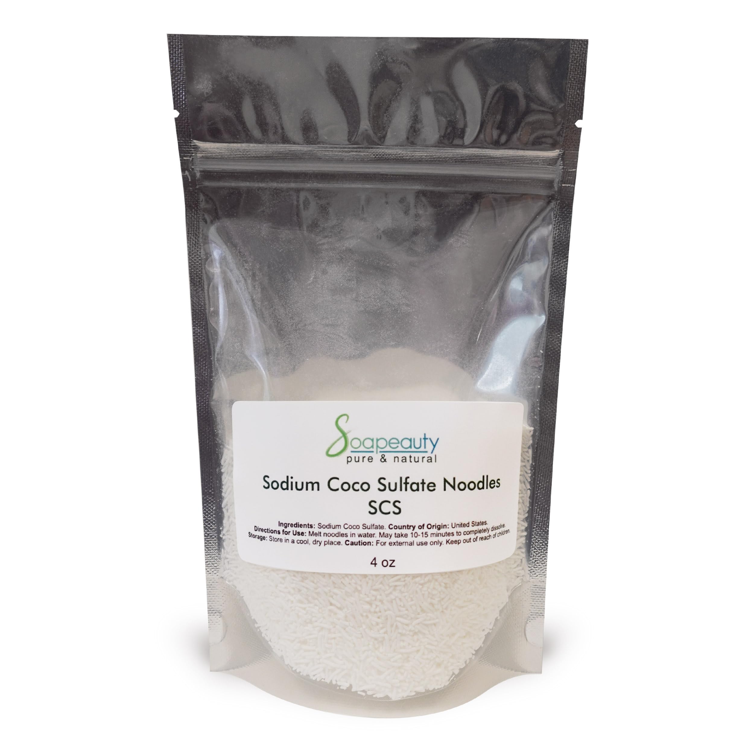 Soapeauty Sodium Coco Sulfate (SCS) Noodles | Coconut Oil Surfactant for Shampoo Bars, Soap Making, Body Wash, Cleansers &amp; DIY Skin Care | 4 oz