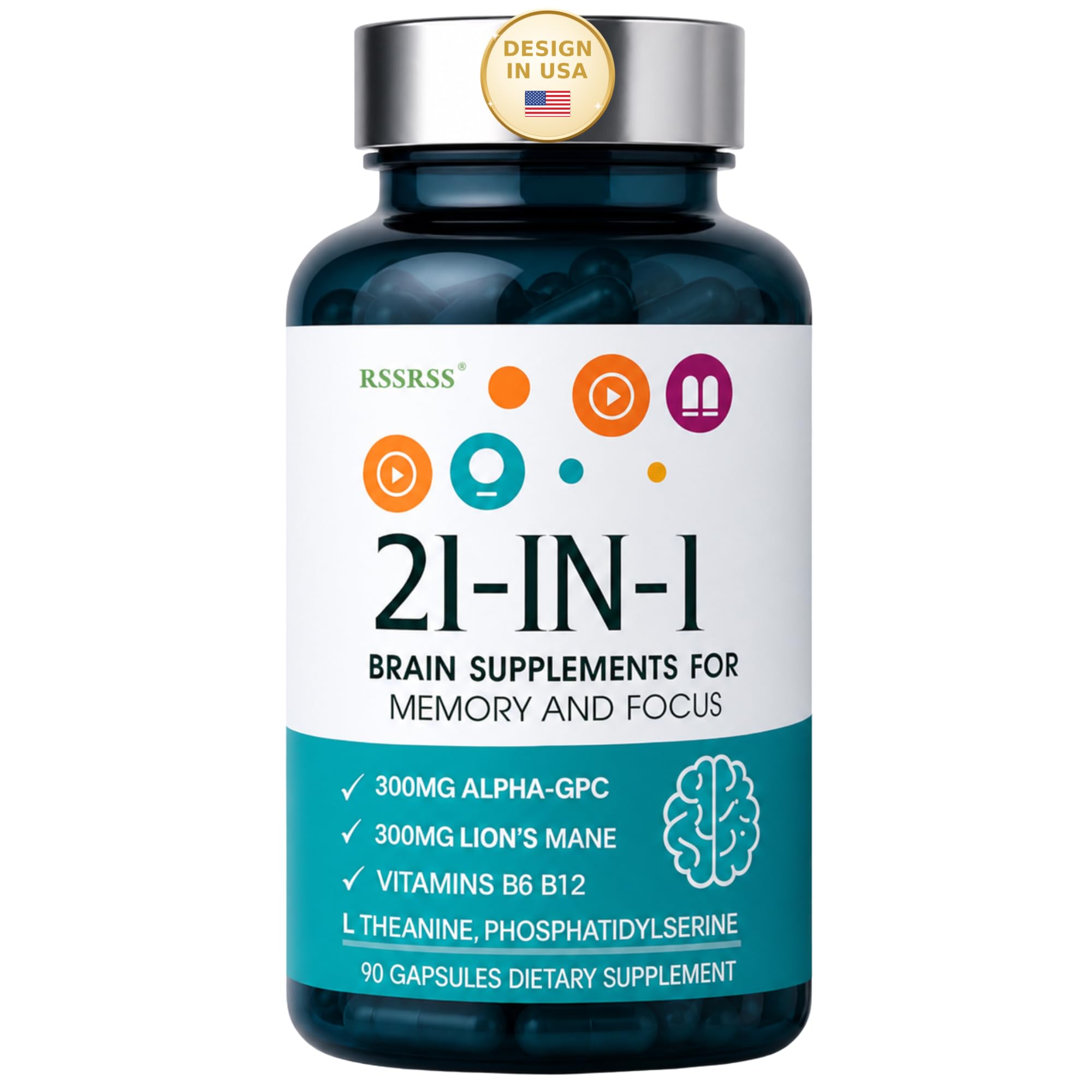 Brain Supplement for Memory, Focus & Clarity, 21-in-1 Cognitive Formula 90 Count (Pack of 1) 4