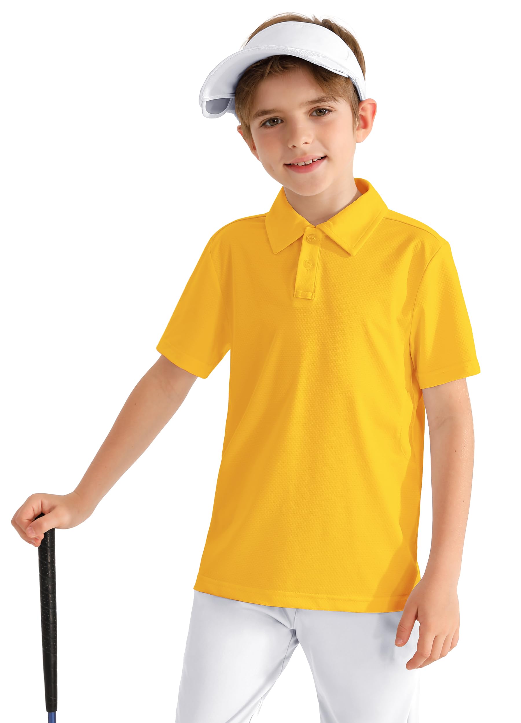 Boys' Performance Polo Shirt - Golf Grid Short Sleeve Collar Shirts Youth Stretch Quick Dry Lightweight Athletic UPF50+