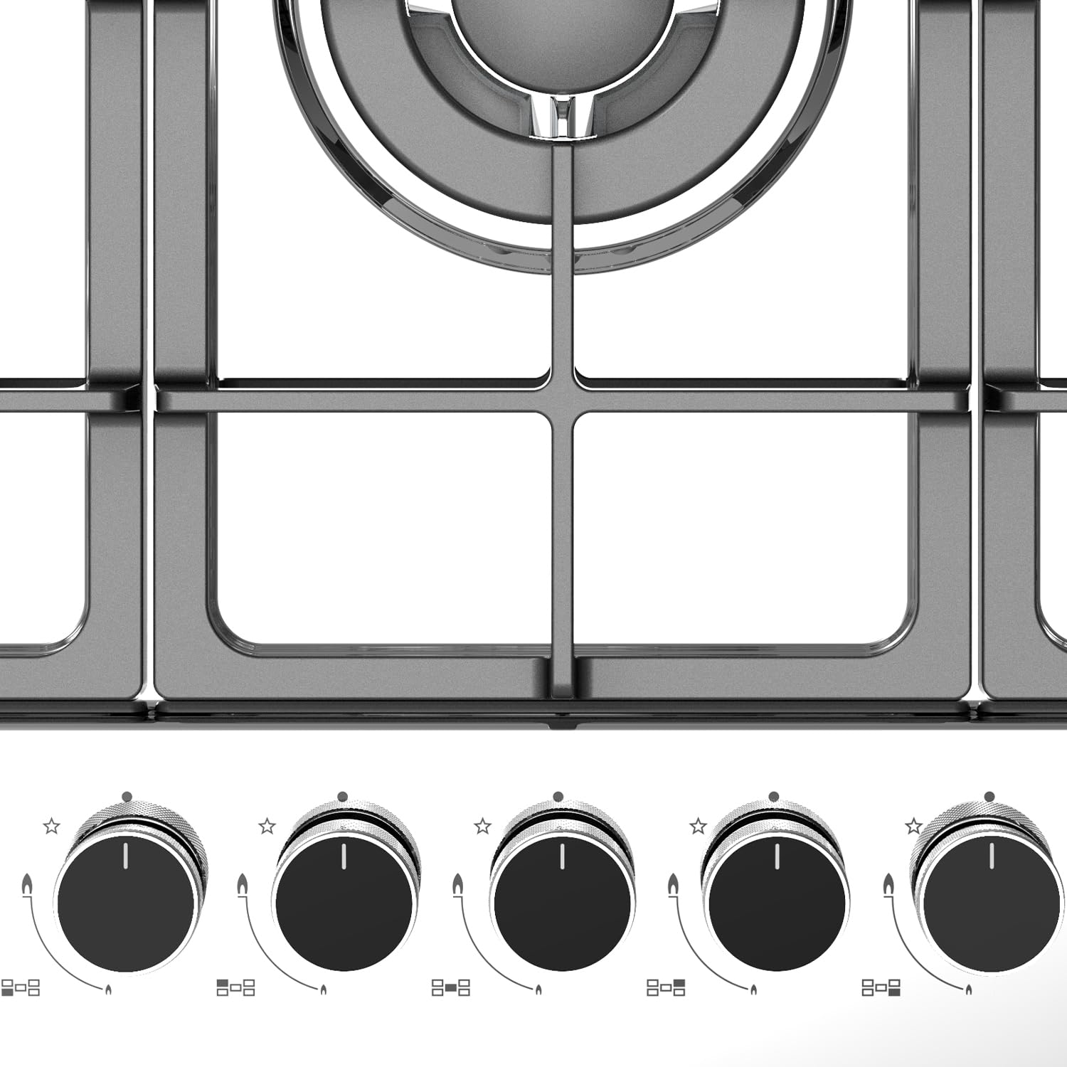 KKT KOLBE Placa de gas 74 cm inox sin marco | 5 fuegos 10,6 kW con zona wok | mandos giratorios, parrillas de hierro fundido | apta gas natural y propano | G805ED