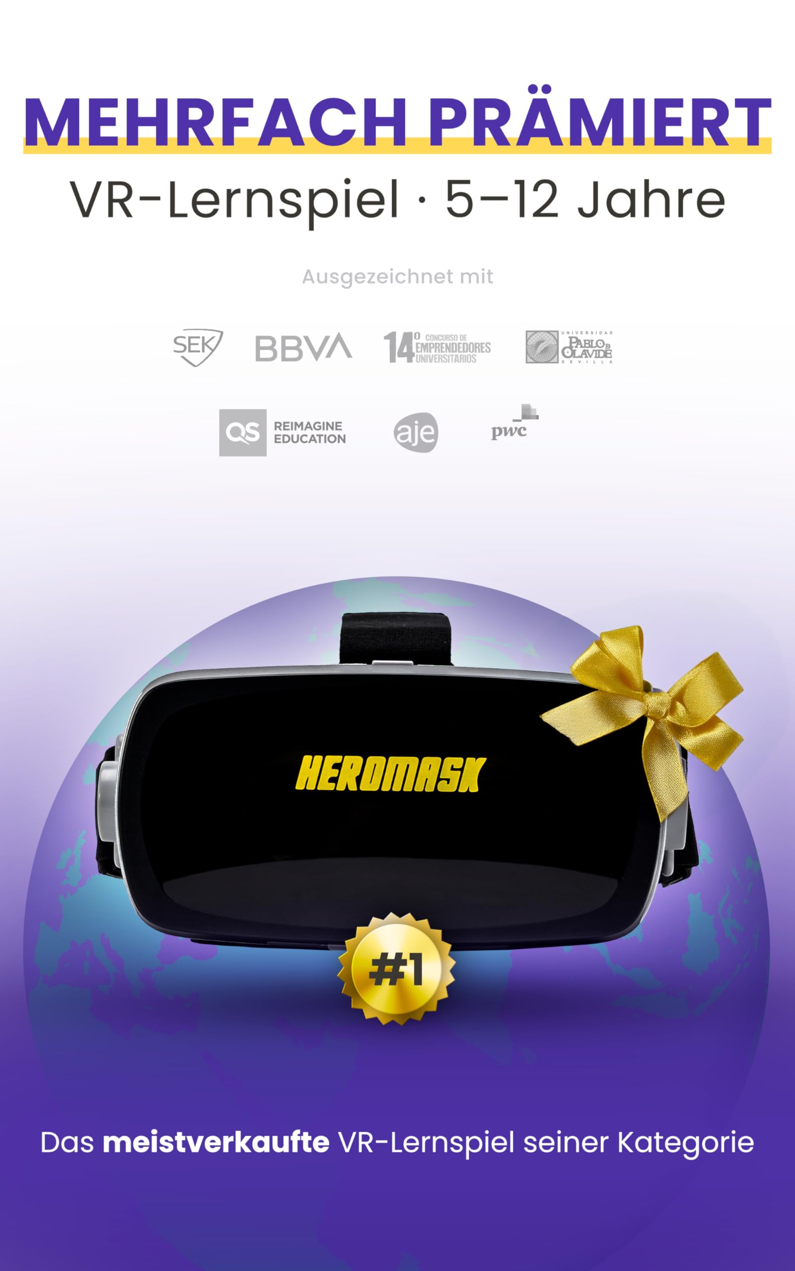 Heromask Sprachen + Mathematik Bundle – 2-in-1 VR Lernspiel | Sprachen & Rechnen Spielerisch Lernen | Originelles Geschenk für Kinder 5–12 Jahre, Kompatibel mit iOS & Android