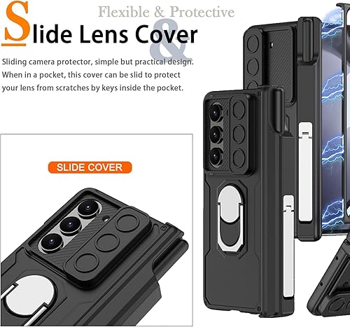 Miniatura 3 de Miimall Funda compatible con Samsung Fold 5 con soporte para bolígrafo, protector de pantalla frontal, funda deslizante para cámara, funda