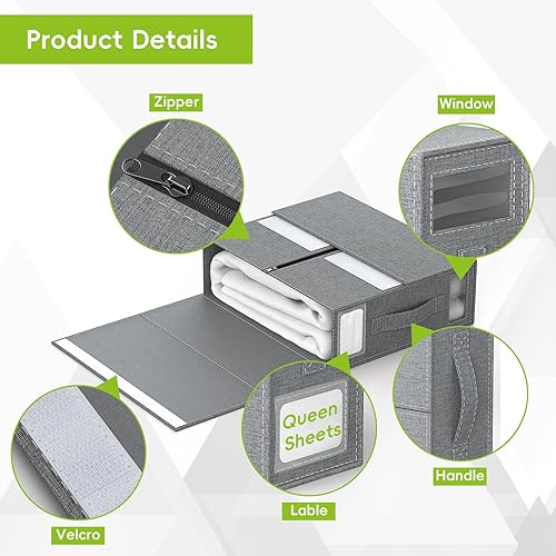 Miniatura 2 de Feverdes SheetCube - Organizadores de sábanas y almacenamiento, paquete de 2 (tamaño Queen o King) plegable, con cremallera, para sábanas, fundas de