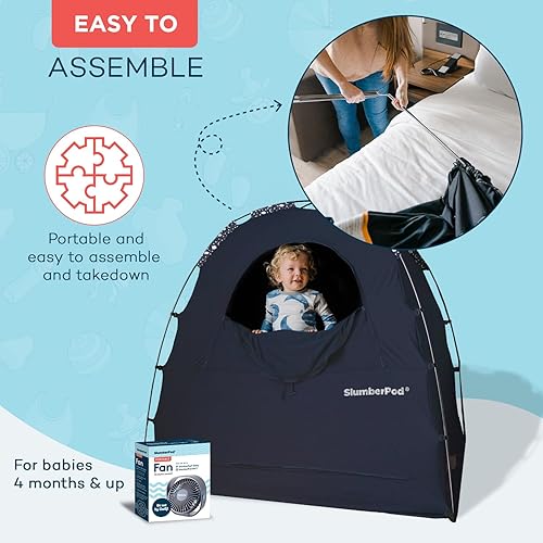 Miniatura 6 de SlumberPod Tienda de campaña opaca oficial para empacar y jugar, mini cunas y cunas de viaje, cubierta opaca para cuna, cápsulas de dormir para
