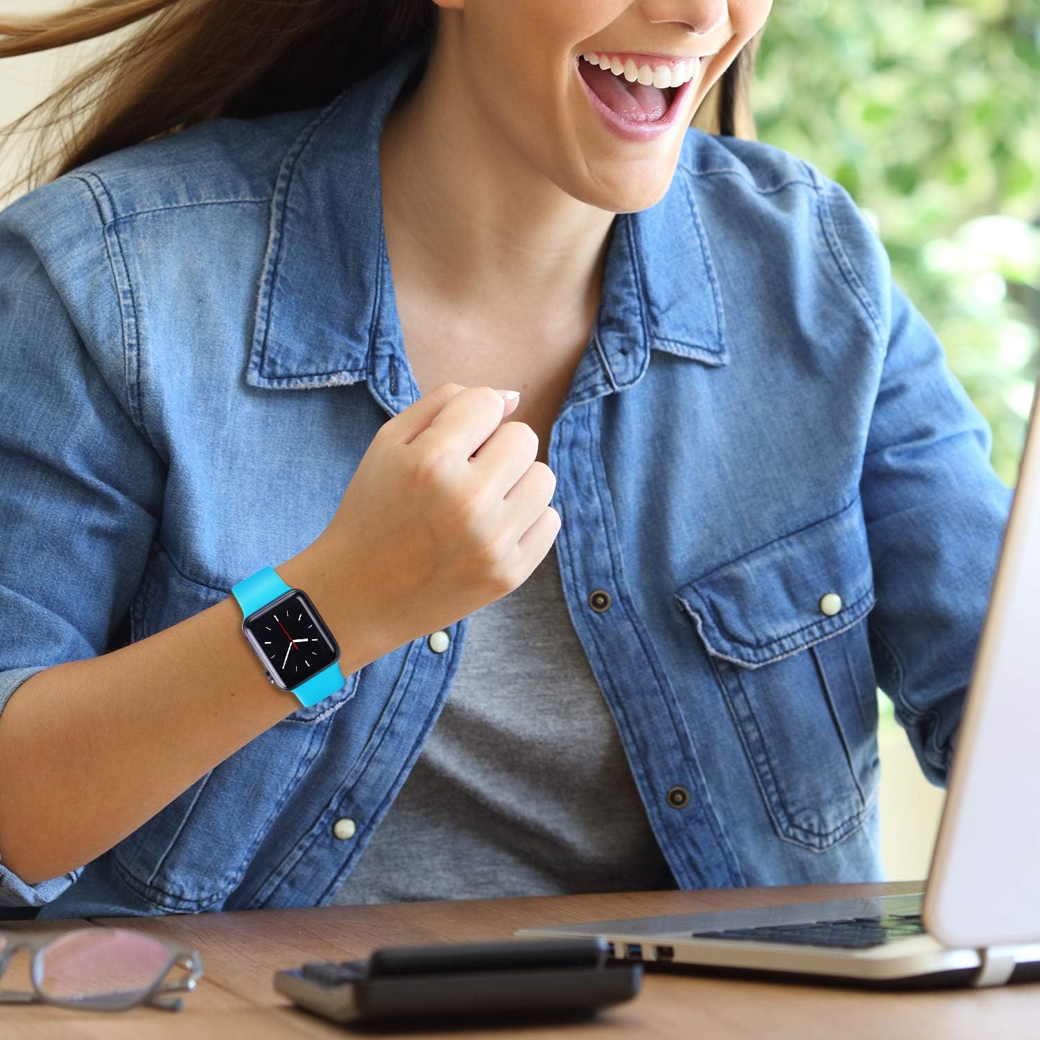 Pack 3 Compatible with Apple Watch Band 38mm, Soft Silicone Band Compatible iWatch Series 4, Series 3, Series 2, Series 1 (Teal/Pink/Gray, 38mm/40mm-M/L)