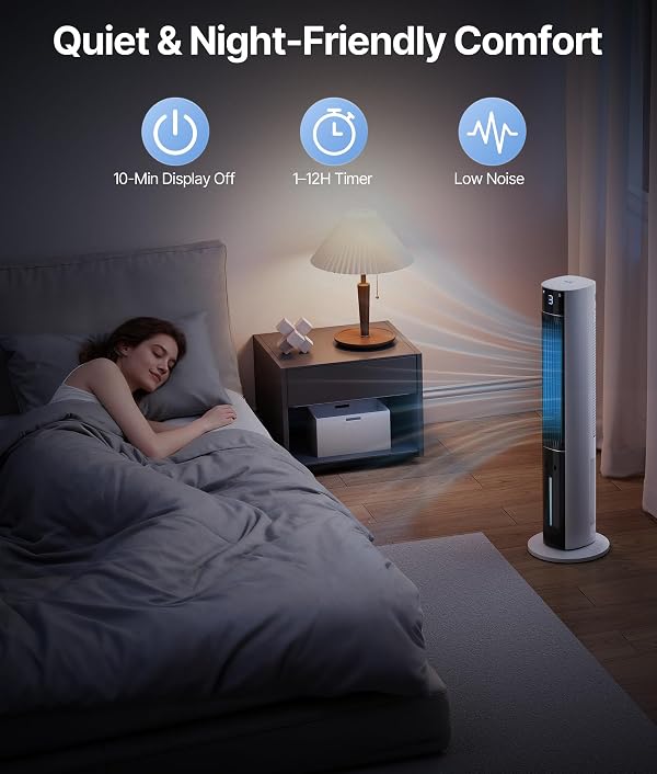EXNOS Evaporative Air Swamp Cooler - 38inch Cooling Fans that Blow Cold Air for Bedroom, Portable Tower Fan with 3L Water Tank, Ice Packs, Remote Control, 3 Speeds by EXNOS - Image 7