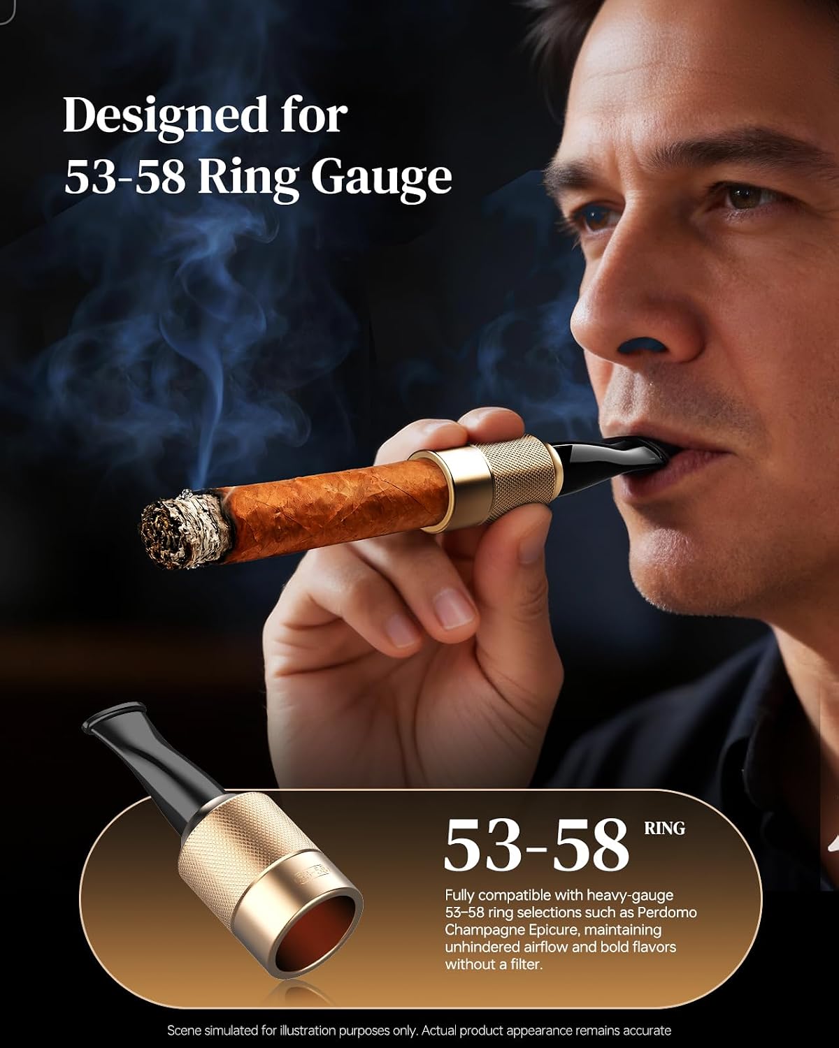 Cigar Mouthpiece, 53-58 Ring Gauge, Toro Cigar Tip Holder Gold image 2