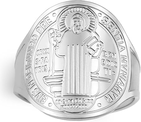 TEAMER Resizable Saint Benedict Ring Stainless Steel Religious St.Benedict Ring Catholic Christian Faith Evil Protection Amulet Jewelry For Women