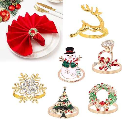 Figarge 6 Stück Serviettenring Weihnachten Serviettenringe Gold Weihnachtsservie