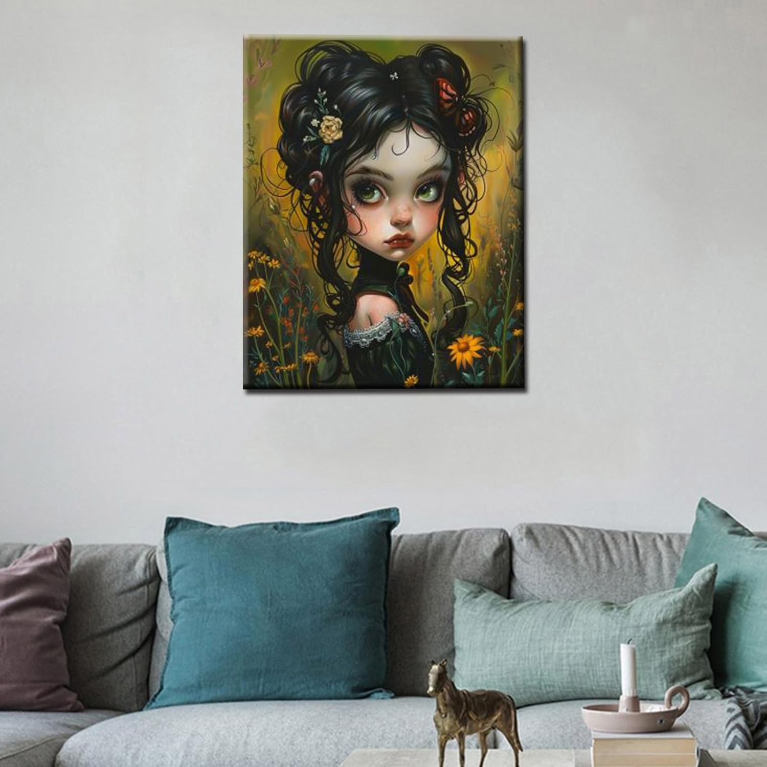 Tucocoo Doll Like Girl Paint by Number Cute Glamorous Girl Portrait with Flowers DIY Painting on Canvas with Brushes Acrylic Paints Paint by Numbers for Adults and Kids Beginner 16x20 Inch（DIY Frame）