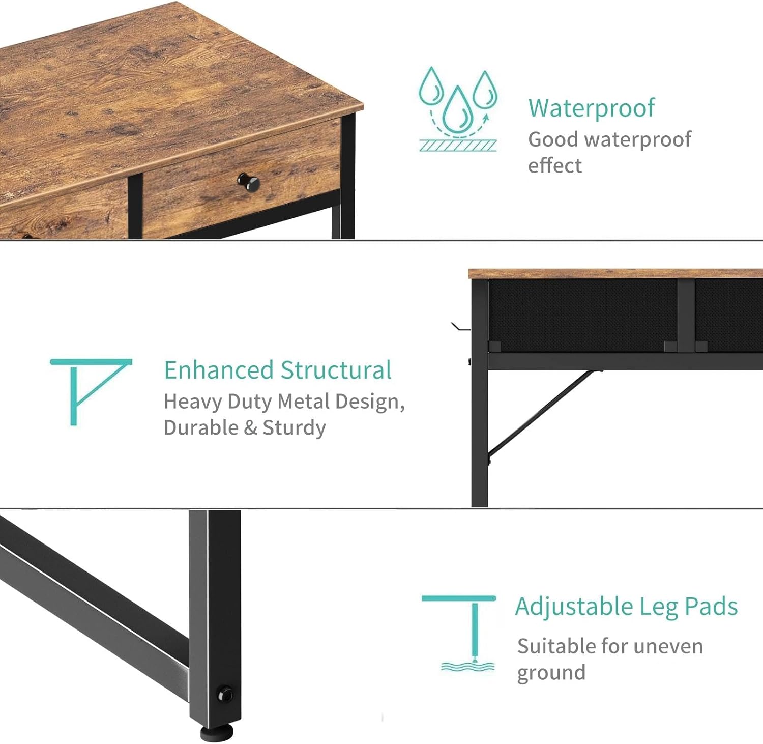 Lufeiya Small Computer Desk with 2 Drawers for Bedroom, 31 Inch Home Office Desk with Storage Fabric Drawer and Bag, Study Writing Table for Small Spaces, Rustic Brown - Image 9