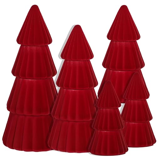 Red Christmas Decorations Indoor- Set of 5 Velvet Red Christmas