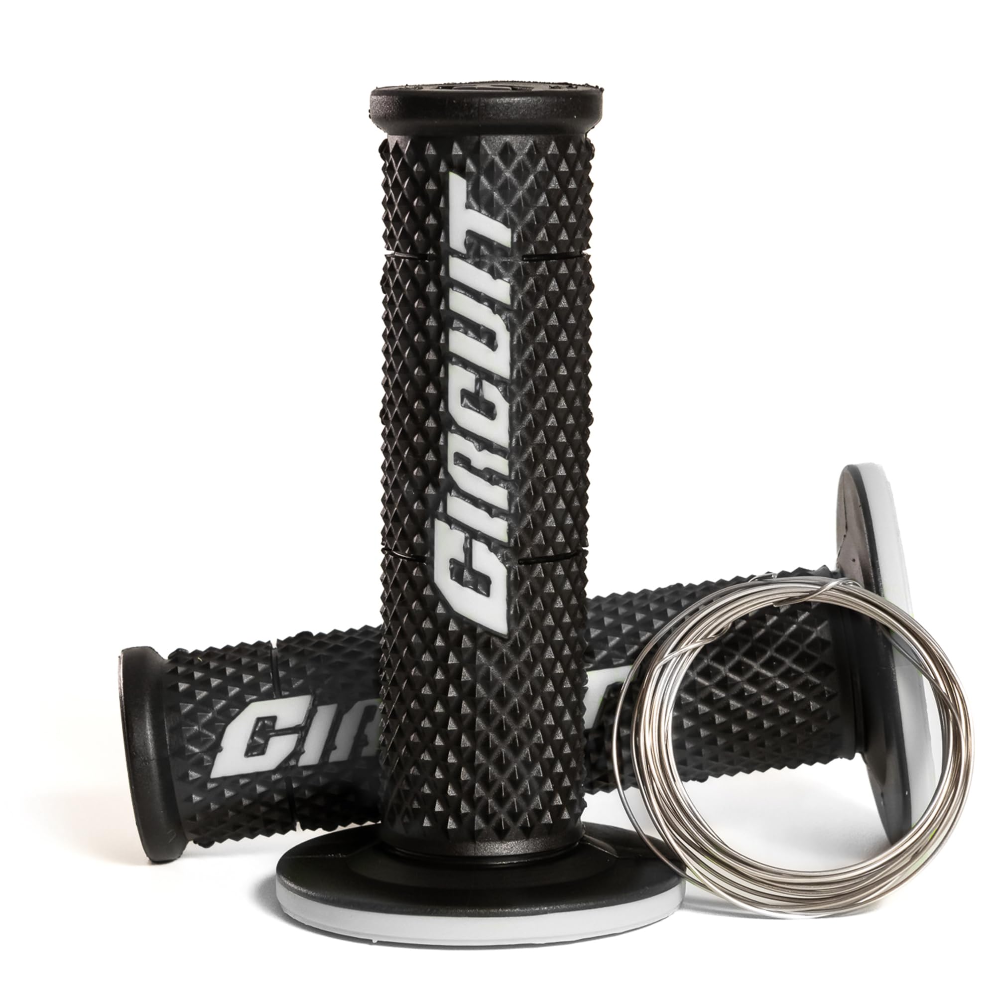 Circuit Equipment - Circuit V Motorcycle Grip - Internal Lock, Polymer and Full Diamond Texture - Black/White - Off-Road and Dual-Sport Use