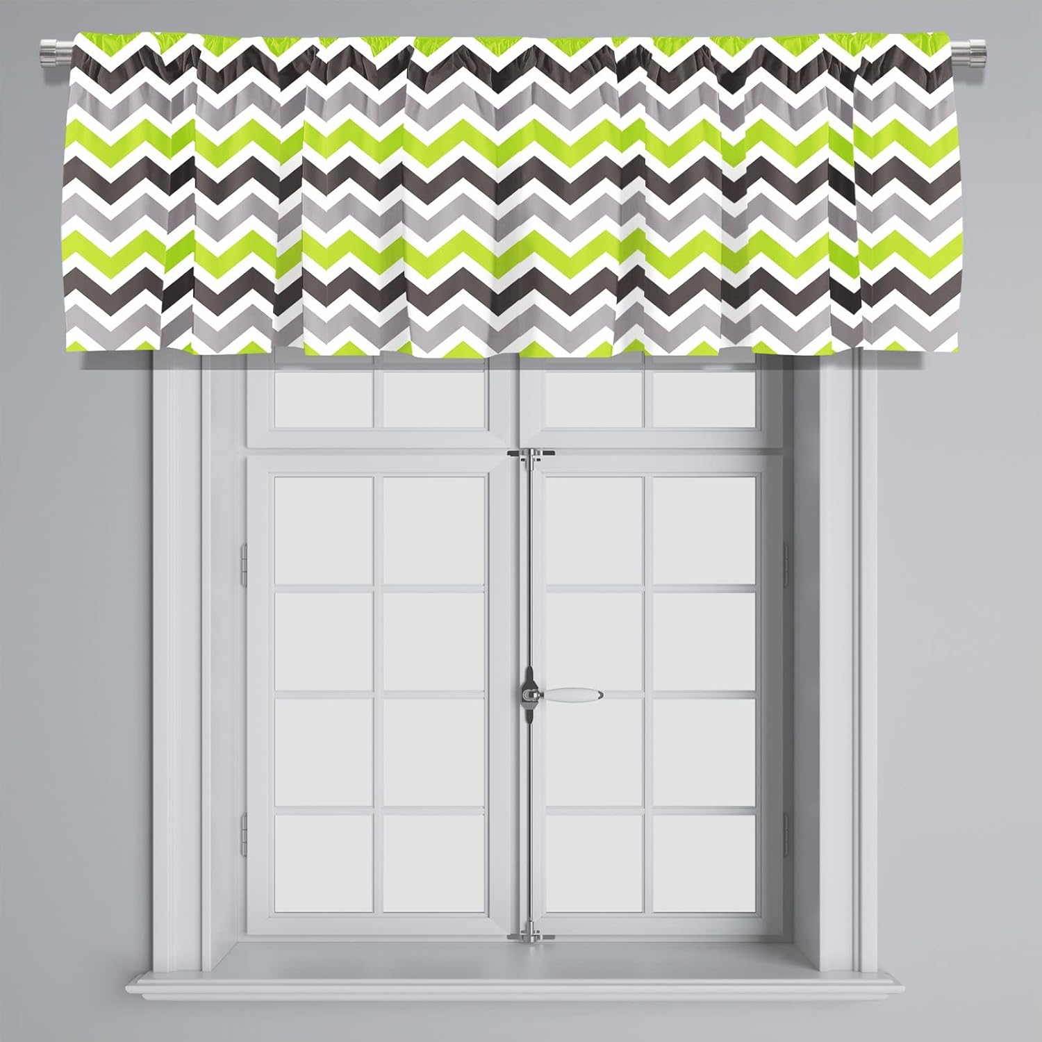Healbrighting Blackout Lime and White Green and Gray Chevron Rod Pocket Short Window Curtain Valance for Kitchen Bedroom Decor, 52" x 18", Green and Gray, 4 Panels
