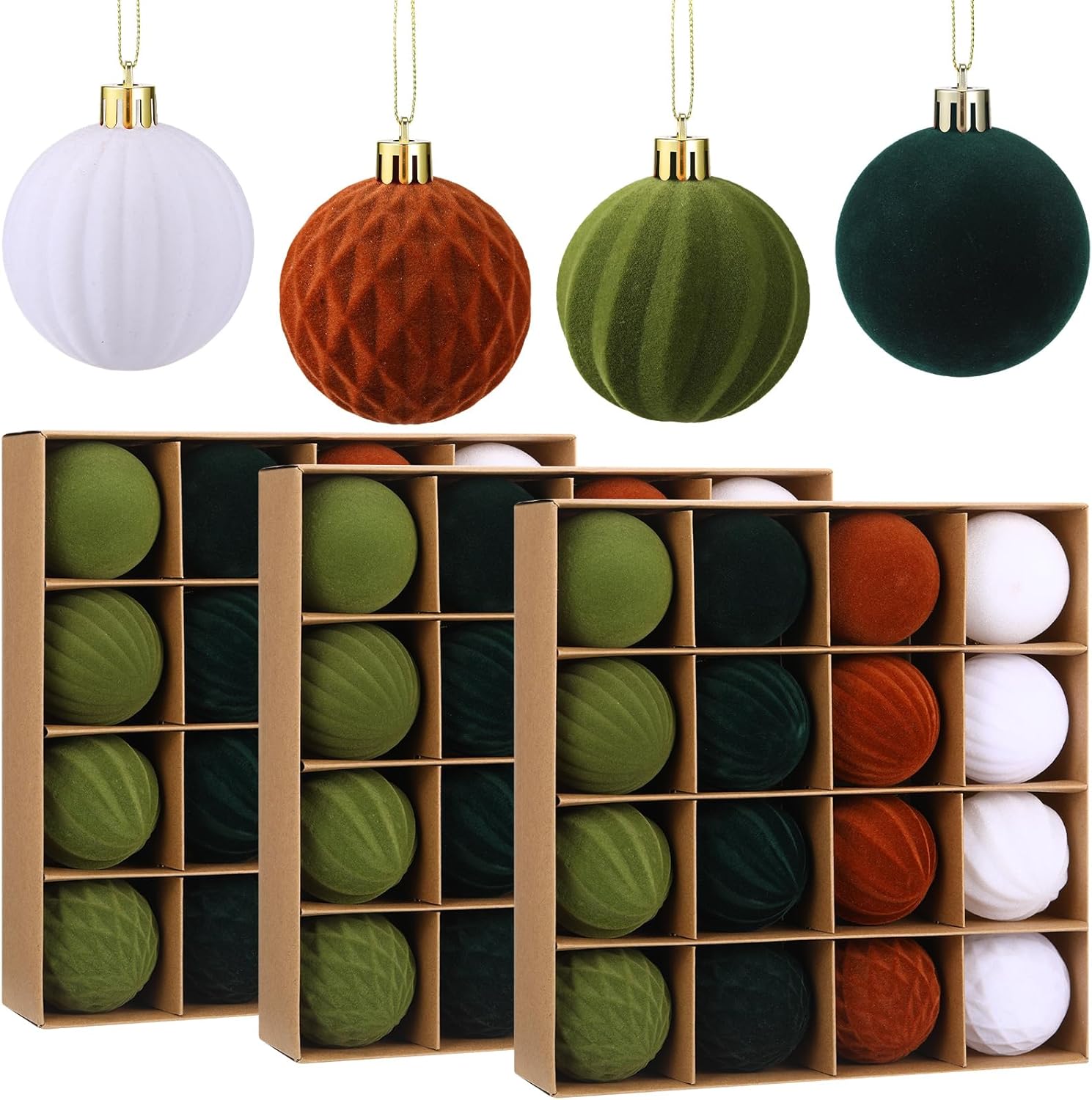48 Pcs Velvet Christmas Balls Bulk 2.36 Inch Flocked Christmas Tree Ball Ornament Plastic Decorative Hanging Ornament Xmas Bulb Decorations Xmas Tree Ornament for Holiday(Classic Color)