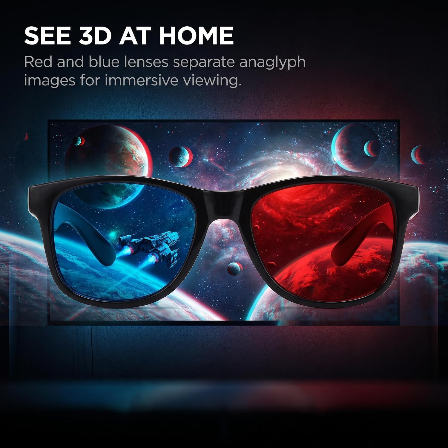 2Pcs Red and Blue 3D Glasses Universal TV Movie Dimensional Video Frame 3D Glasses DVD Game Glass 3D Style Glasses for 3D Movies Games,3D Viewing Glasses,Accessories Light Simple Design image 3
