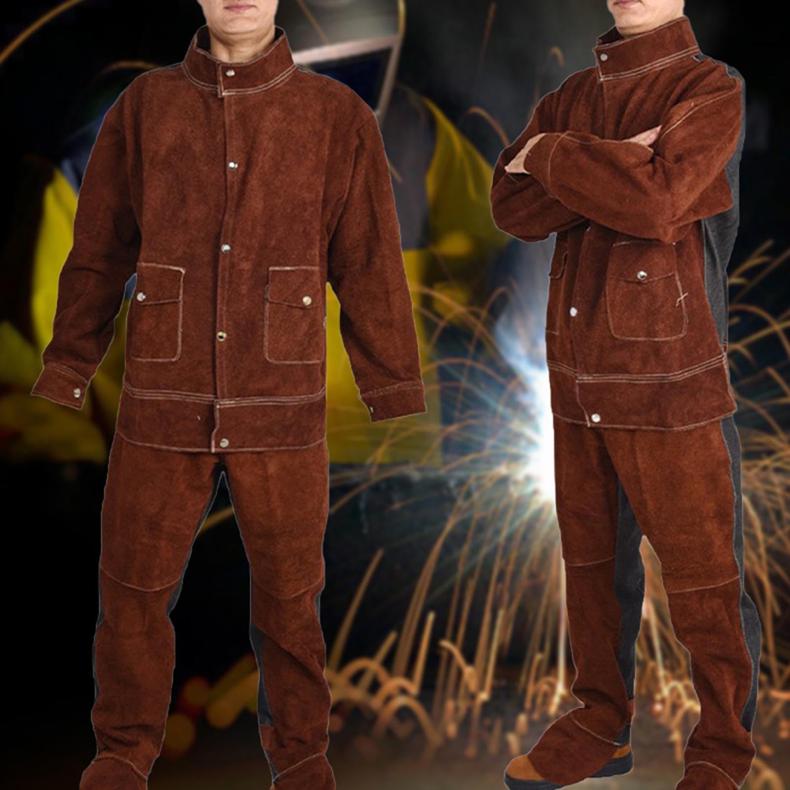 Set di Attrezzatura per Saldatura con Giacca E Pantaloni in Pelle, MARRONE, XL