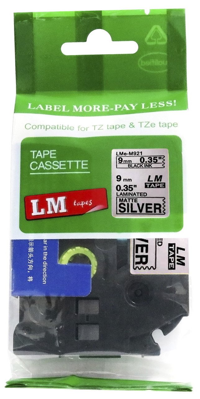 LM Tapes - Brother PT-1280 3/8" (9mm 0.35 Laminated) Black on Matte Silver Compatible TZe P-touch Tape for Brother Model PT1280 Label Maker with FREE