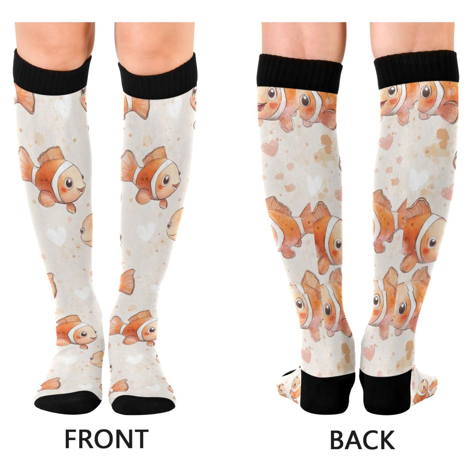Wassud Cute Clownfish Compression Socks for Women and Men 20-30 mmHg Knee High Socks for Nurses Travel 1 Pair