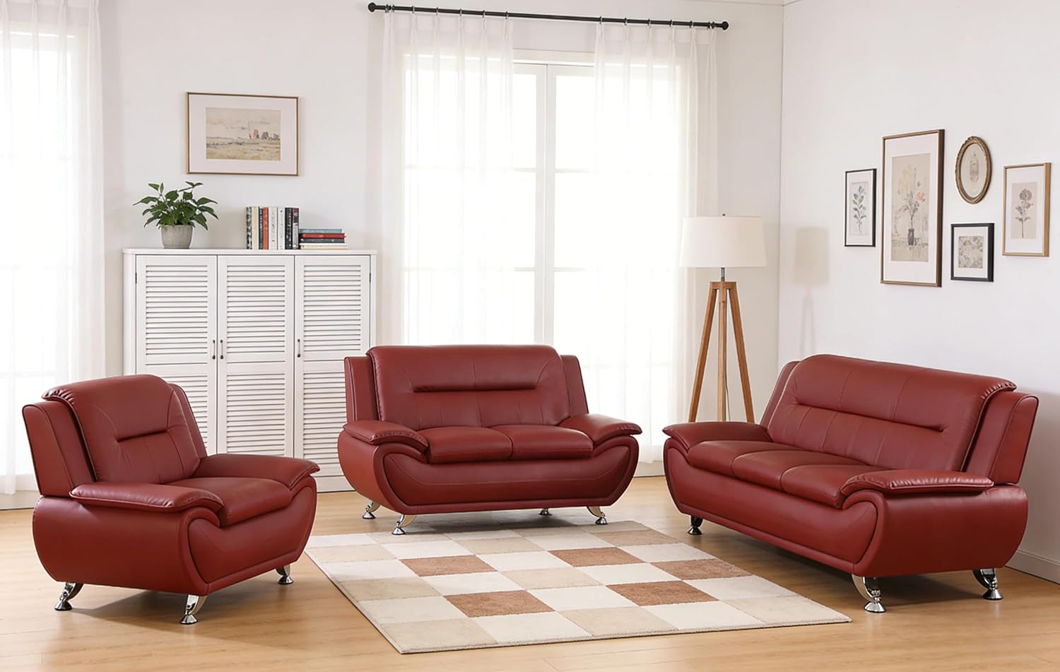 3 Piece Sofa Sets for Living Room, Modern Sectional Couch and Loveseat & Armchair Set, Mid-Century Furniture Sets for Living Room, Apartment, Office, Black