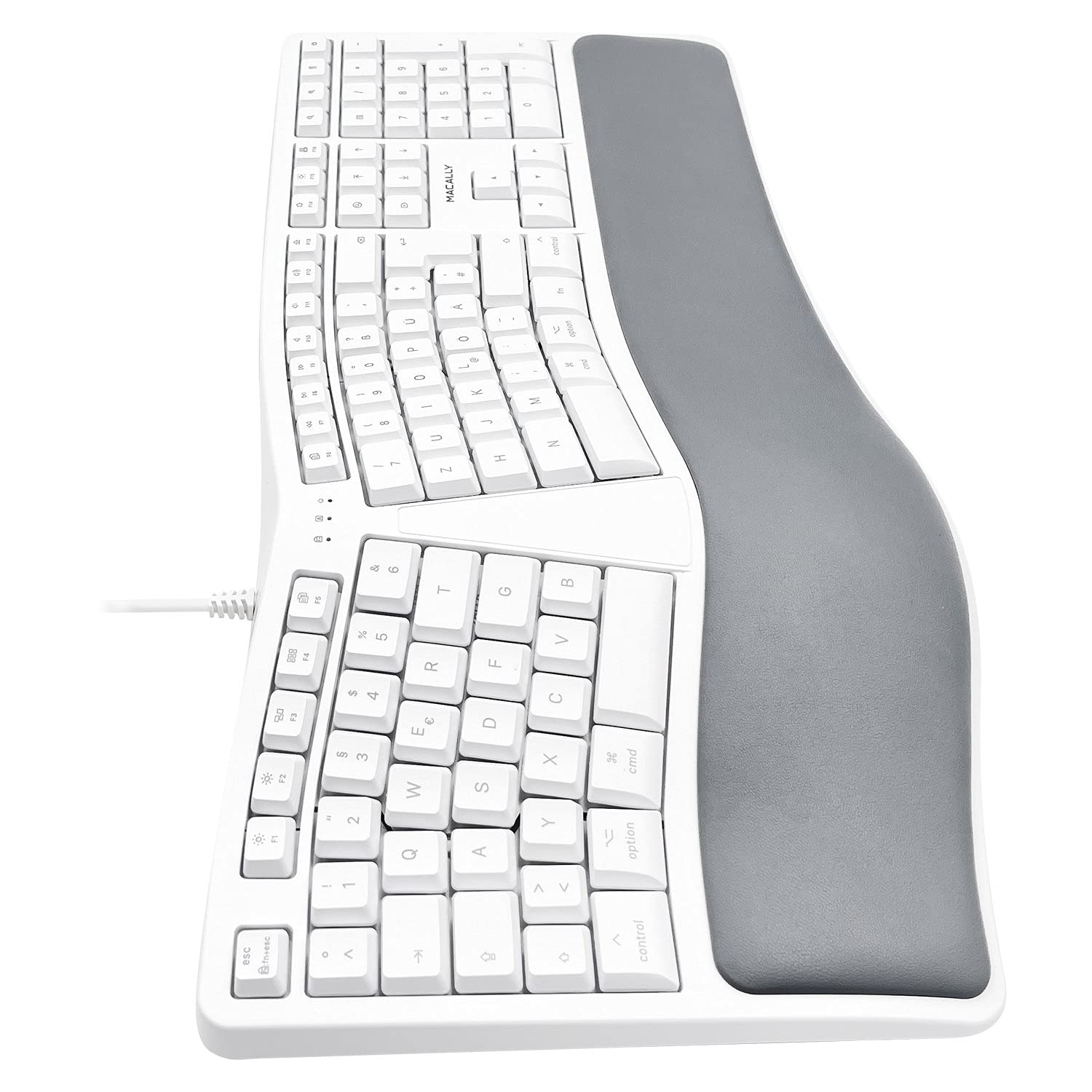 Macally MERGOKEY-DE, Tastiera ergonomica USB-A cablata con poggiapolsi, Layout QWERTZ Tedesco