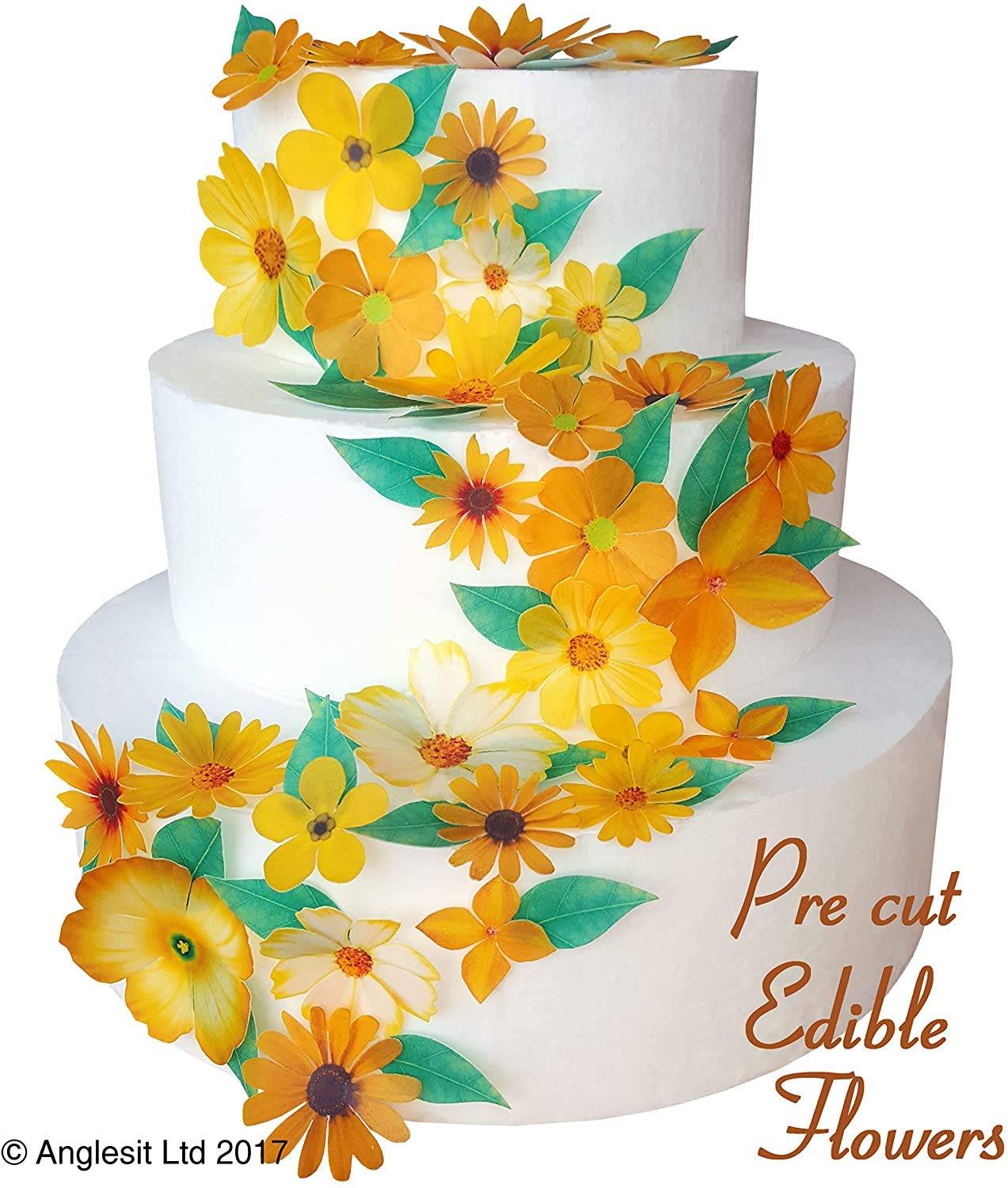 60 PCS Edible Sunflower Cupcake Toppers Edible Flowers Cake Decorations