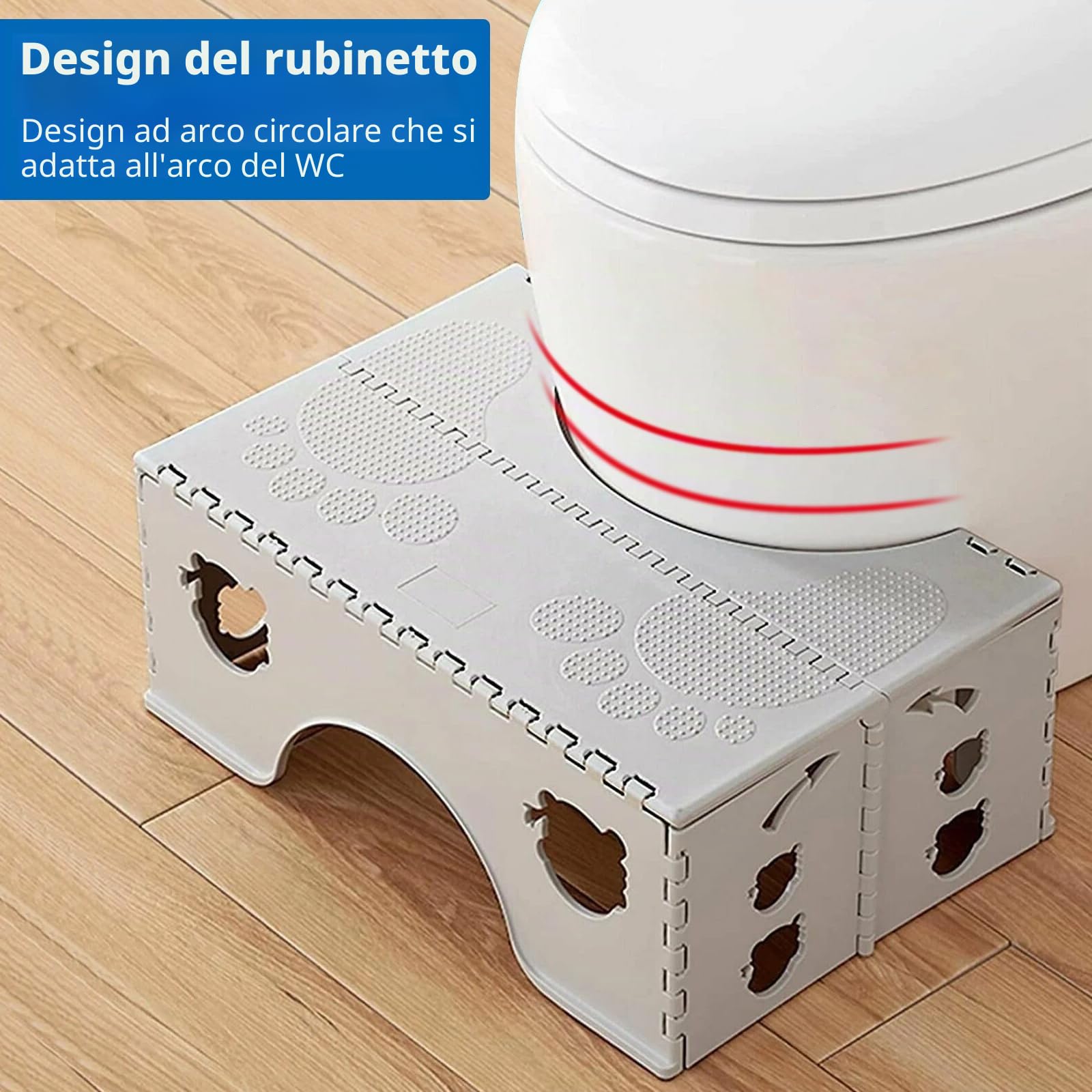 Sgabello WC Per Adulti e Bambini, Design Pieghevole con Ampio Poggiapiedi, Fisiologico Per Bagno (Grigio)