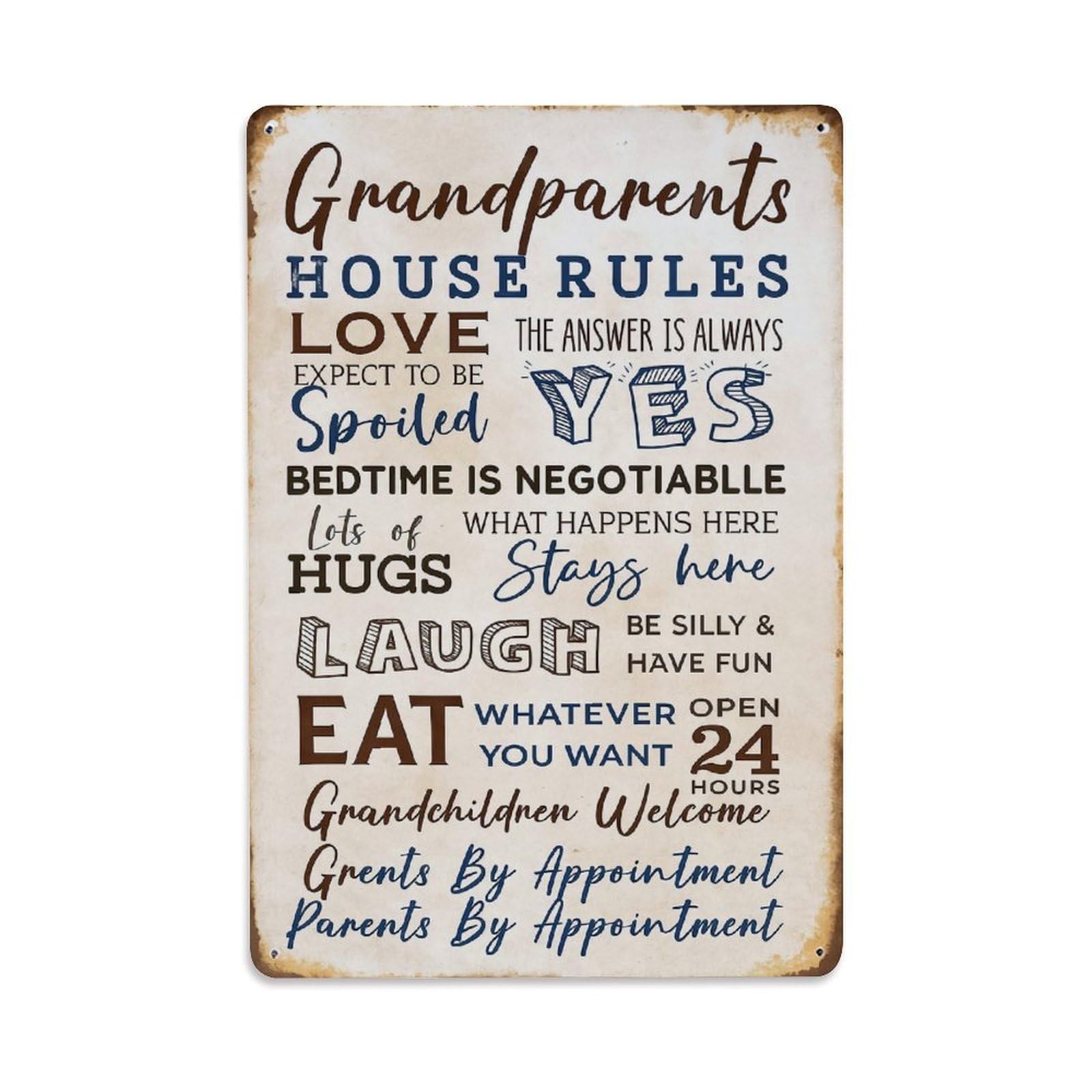 Jdfenggu Vintage Grandparents House Rules Love Spoiled Retro Metal Tin Sign, Decor Art Poster For Bar, Home, Man Cave, Kitchen, Laundry Room Gift 8X12inch