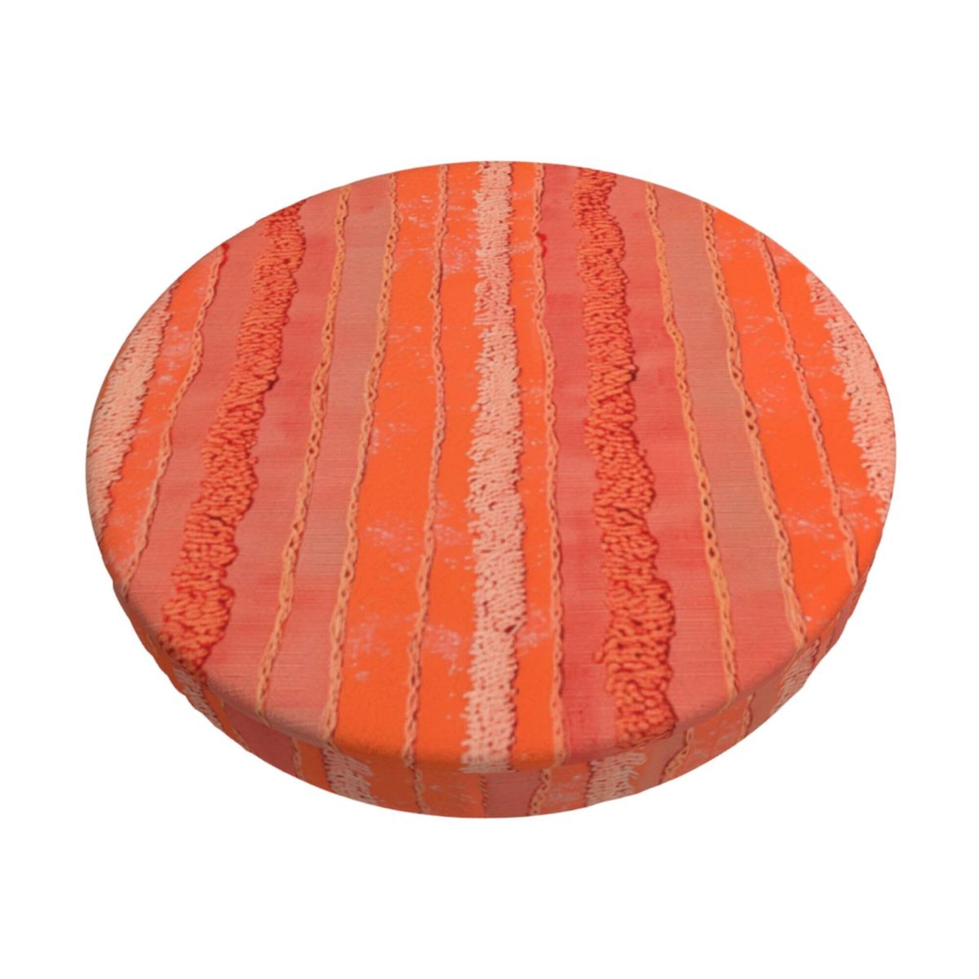 Velvet Round Stool Covers, 3 Layers Round Seat Cover with Thin Pad, Coral Orange Stripes Bar Stool Covers Round Comfortable Stool Chair Covers for 12-14" Round Barstool