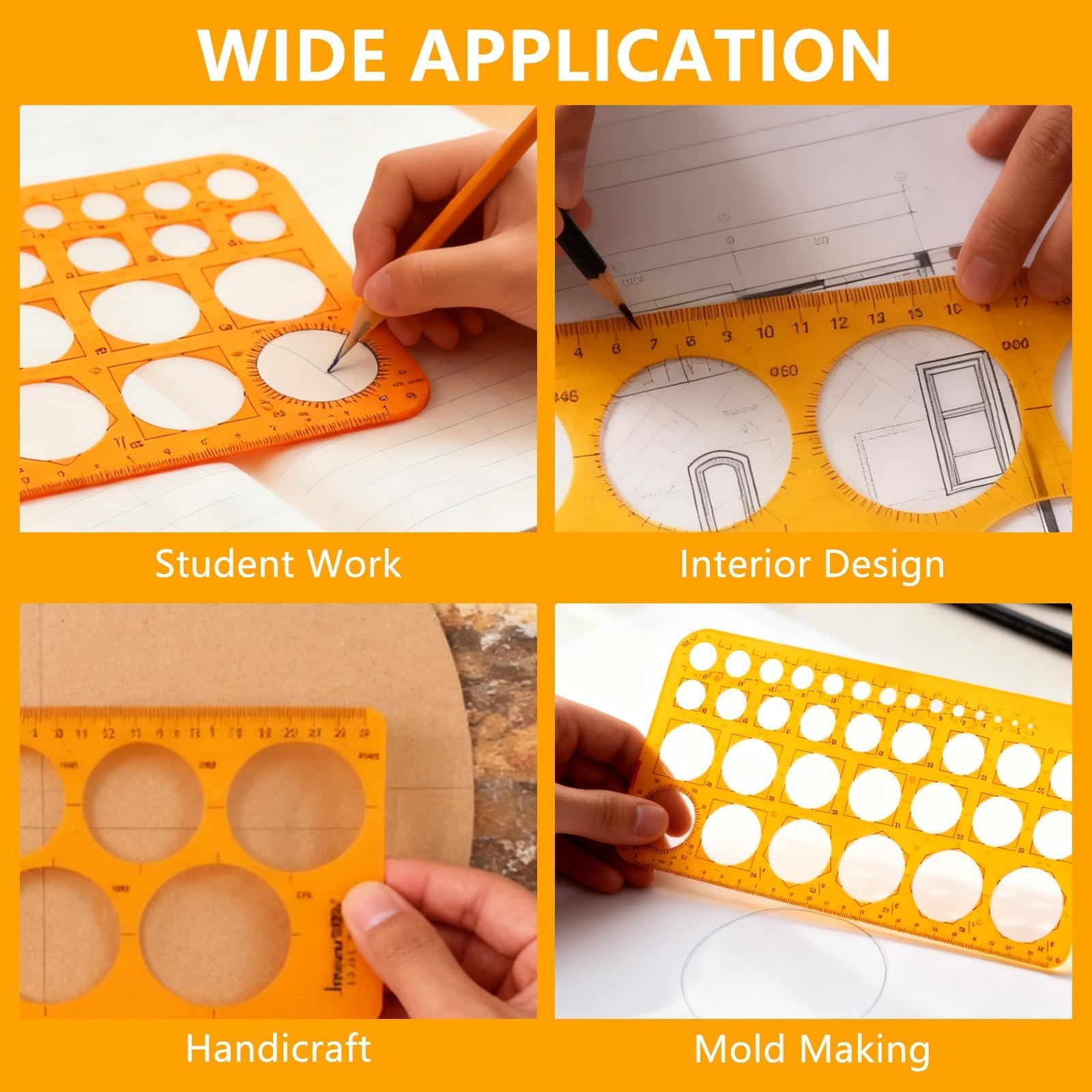 2 Piezas Plantillas para Dibujar, Plantilla Circulos Circular de plástico dibujo Reutilizables Simple y práctico, no es fácil de romper Unidades Regla Circular con 36 y 7 Círculos para Oficina Escuela