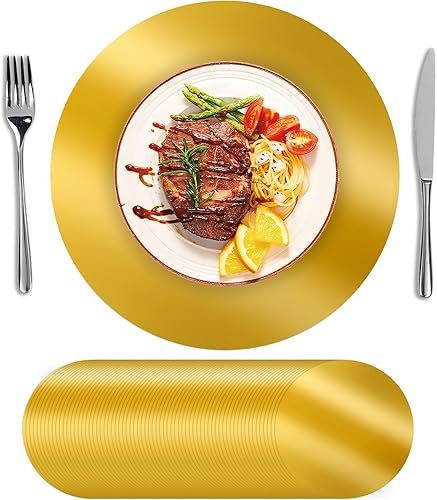 SHACOS 50 manteles individuales desechables redondos de 13 pulgadas de color dorado metálico brillante con purpurina para mesa de comedor, boda,