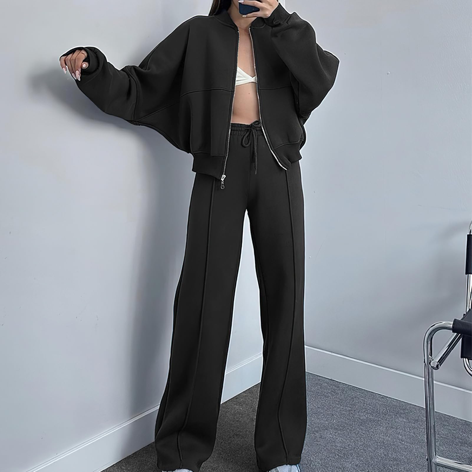 amropi Chándal de Mujer Chaqueta Sudadera con Cremallera y Pantalón Deporte Conjunto — view 4