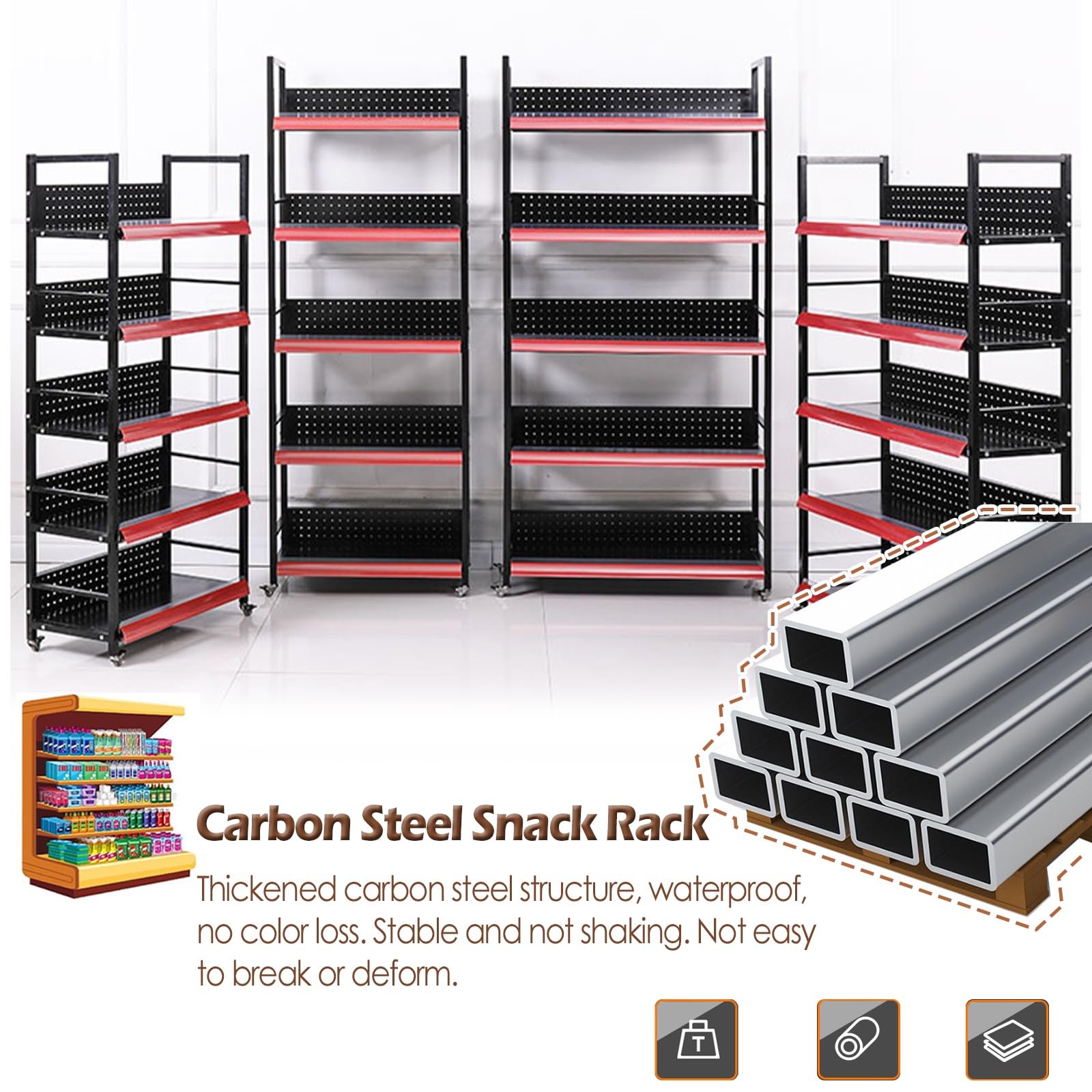 Scaffale del supermercato Mobile con Ruote, Snack Grandi Bevande in Medicina Medicina Cravatta per la Cucina delle farmacie, Carrello a Push-Pull a Multistrato