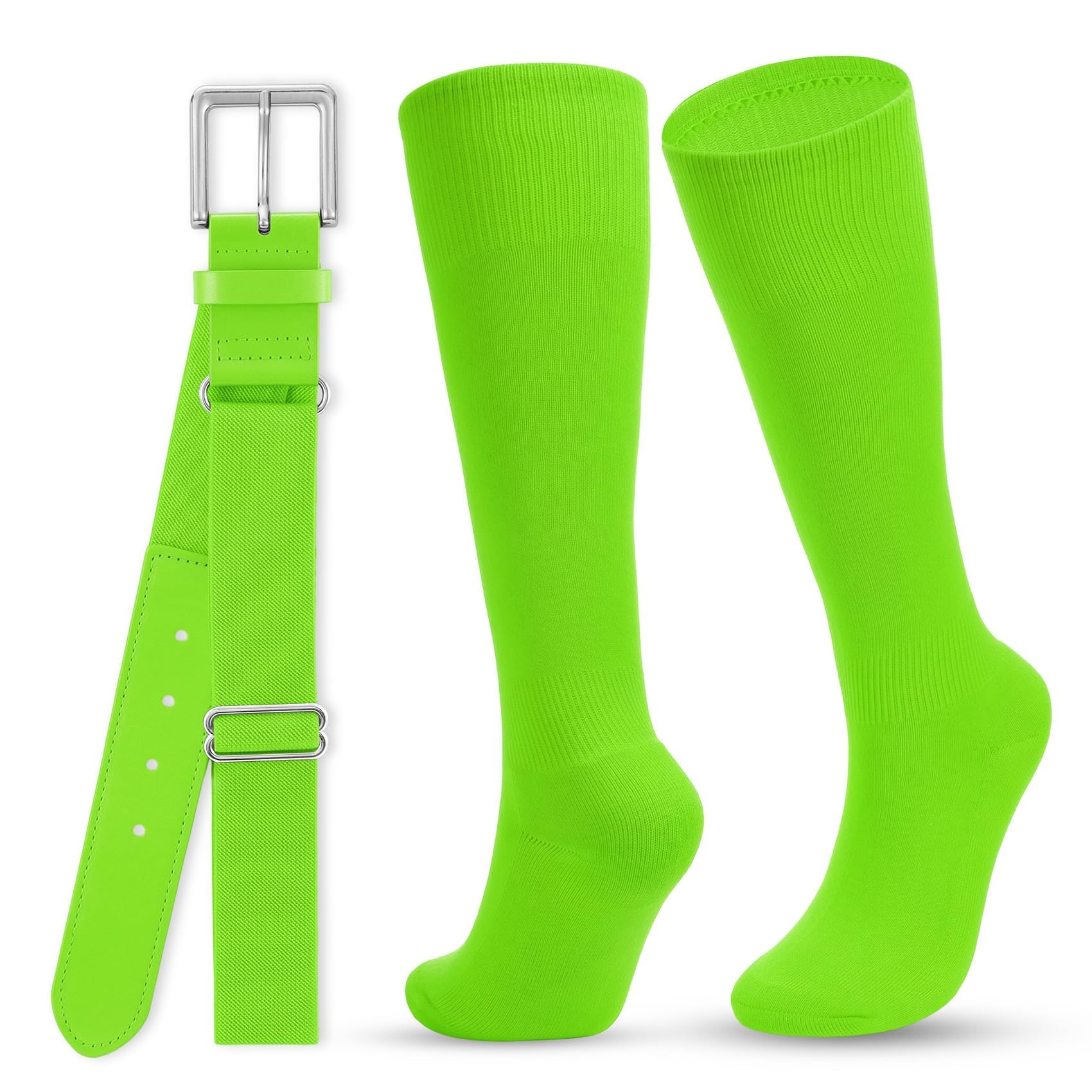 WHIPPY Baseball Socks and Belt Combo Set Knee-High Softball Socks &amp; Adjustable Elastic Belt for Kids Youth Adult