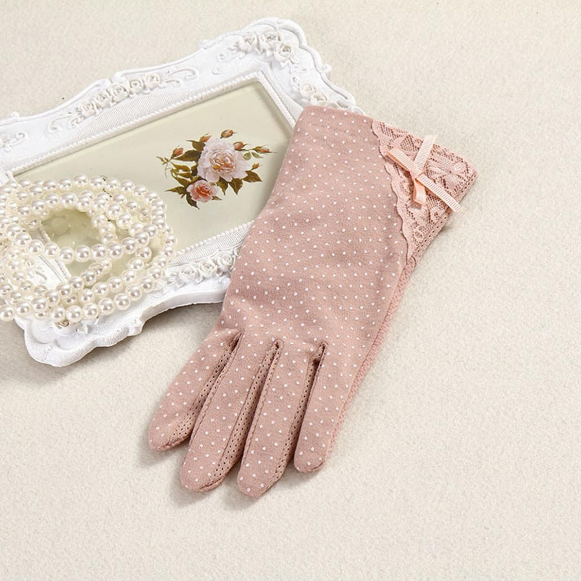 SHINEOFI Women Lace Sun Protection Gloves Gauze 4 Pairs Breathable Cotton