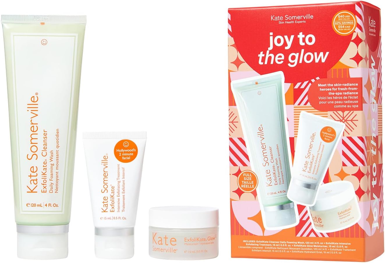 Joy to the Glow ExfoliKate Set - ExfoliKate Cleanser, Intensive Treatment, & Glow Moisturizer, 3-Piece Facial Skincare Set