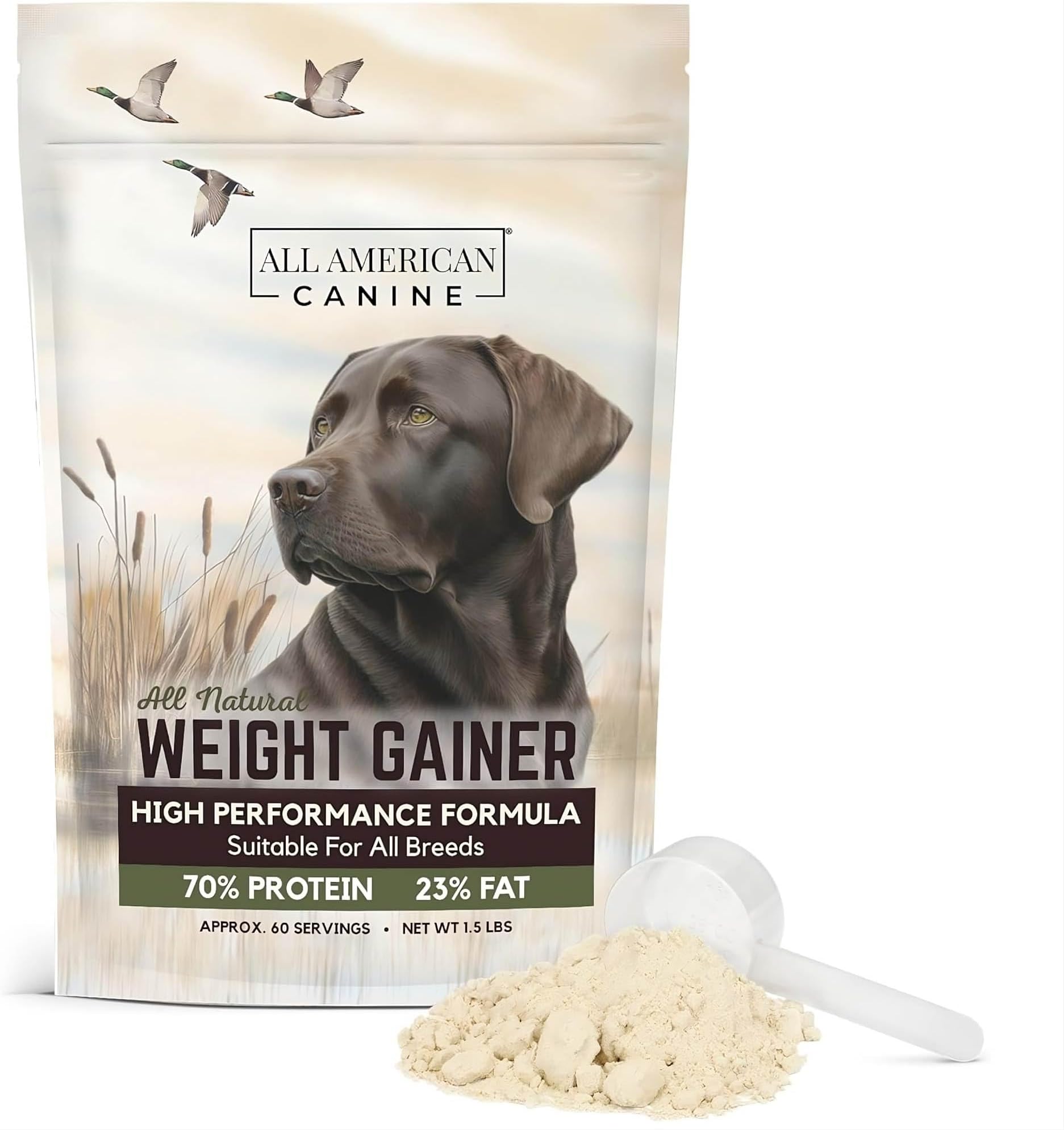 All American Canine Dog Weight Gainer – High Calorie Dog Food Supplement & Protein Powder for Rapid Weight Gain, Mass, and Recovery – Appetite Stimulant – 60 Servings