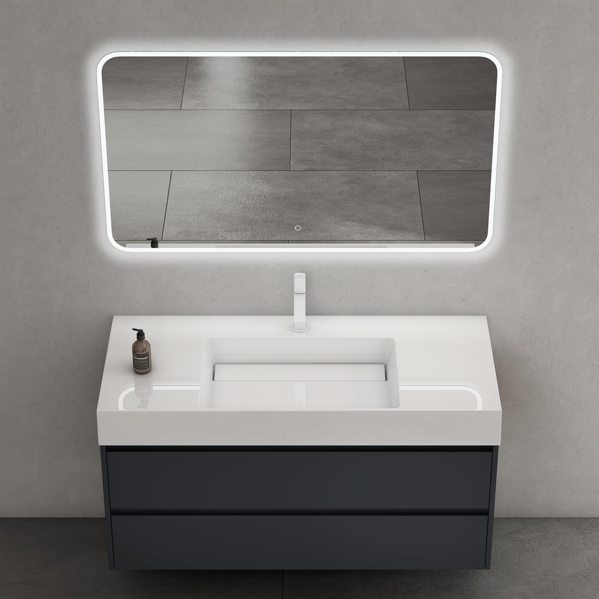Doporro Meuble de Salle de Bain Blanc Mat Ensemble de 2 Pièces Meuble avec Lavabo Anthracite 120cm Design Deep avec 2 Tiroirs - Maison Doporro Meuble de Salle de Bain Blanc Mat Ensemble de 2 Pièces Meuble avec Lavabo Anthracite 120cm Design Deep avec 2 Tiroirs - Maison