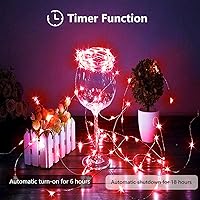 Vista 54 de Paquete de 2 guirnaldas de luces LED, funcionan con pilas, 5 m, 50 luces intermitentes, temporizador, impermeables, para habitaciones, bodas